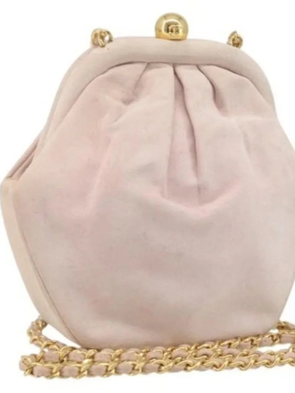 CHANEL Chain Shoulder Bag Suede Pink Gold CC Auth AMZ167A